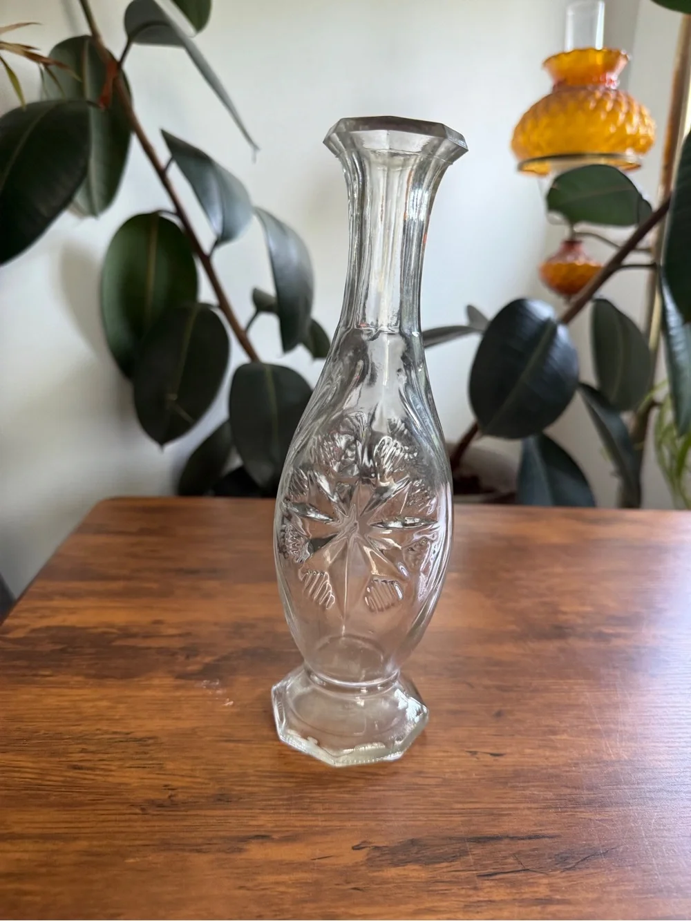 Pressed Starburst Clear Glass Bud Vase